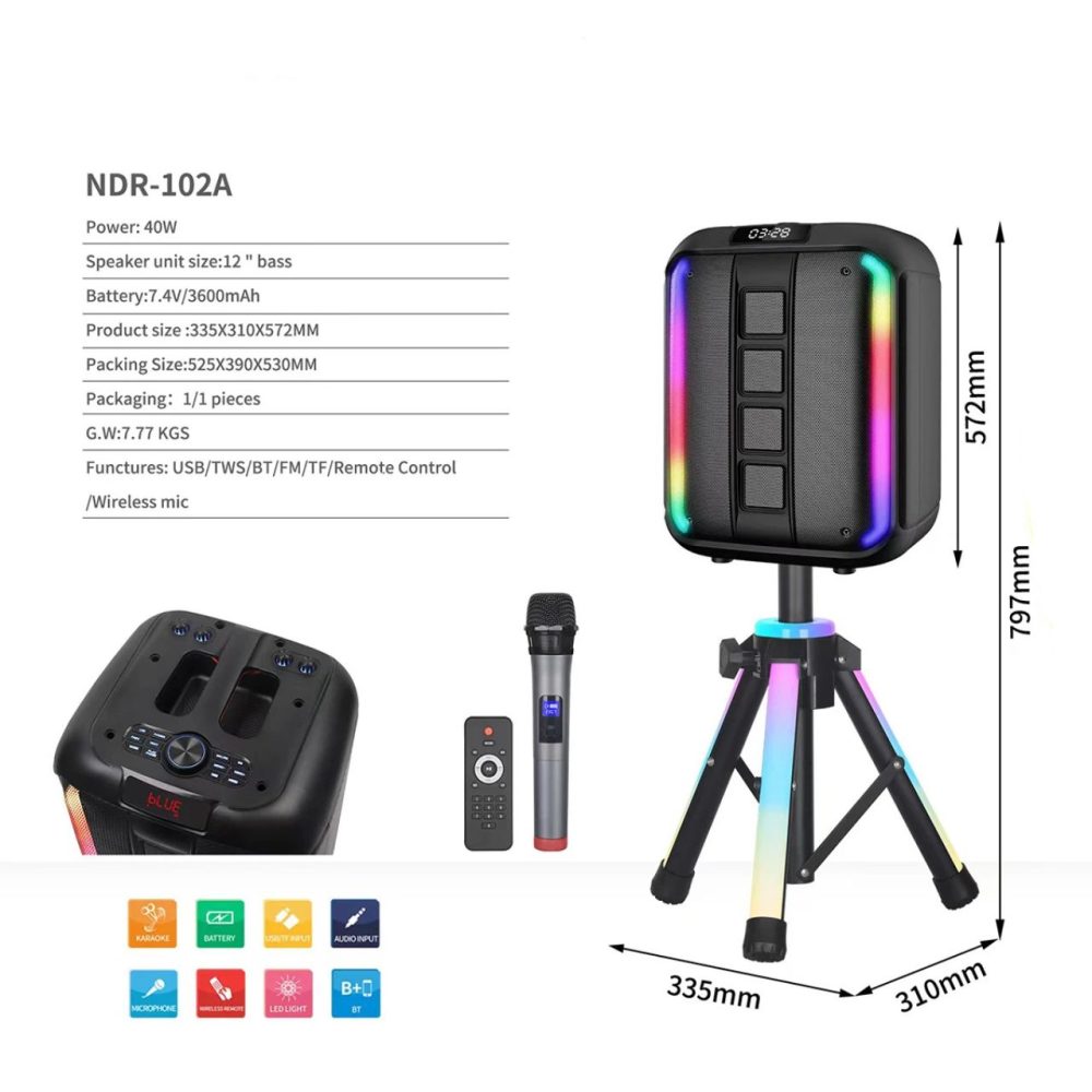 NDR-102A Portable Bluetooth Party Speaker - Image 2